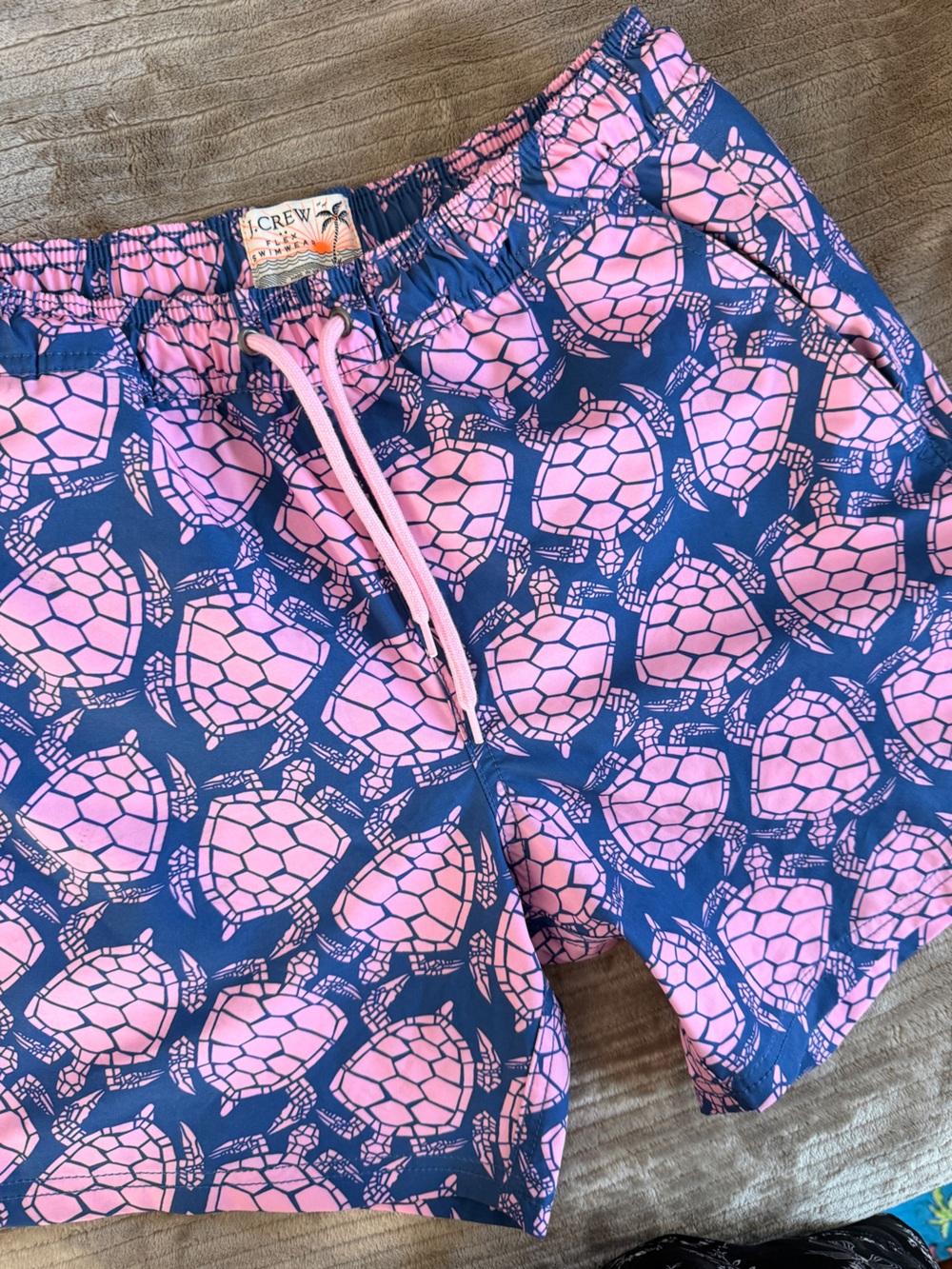 J. Crew Navy and Pink Turtle-Print Swim Shorts